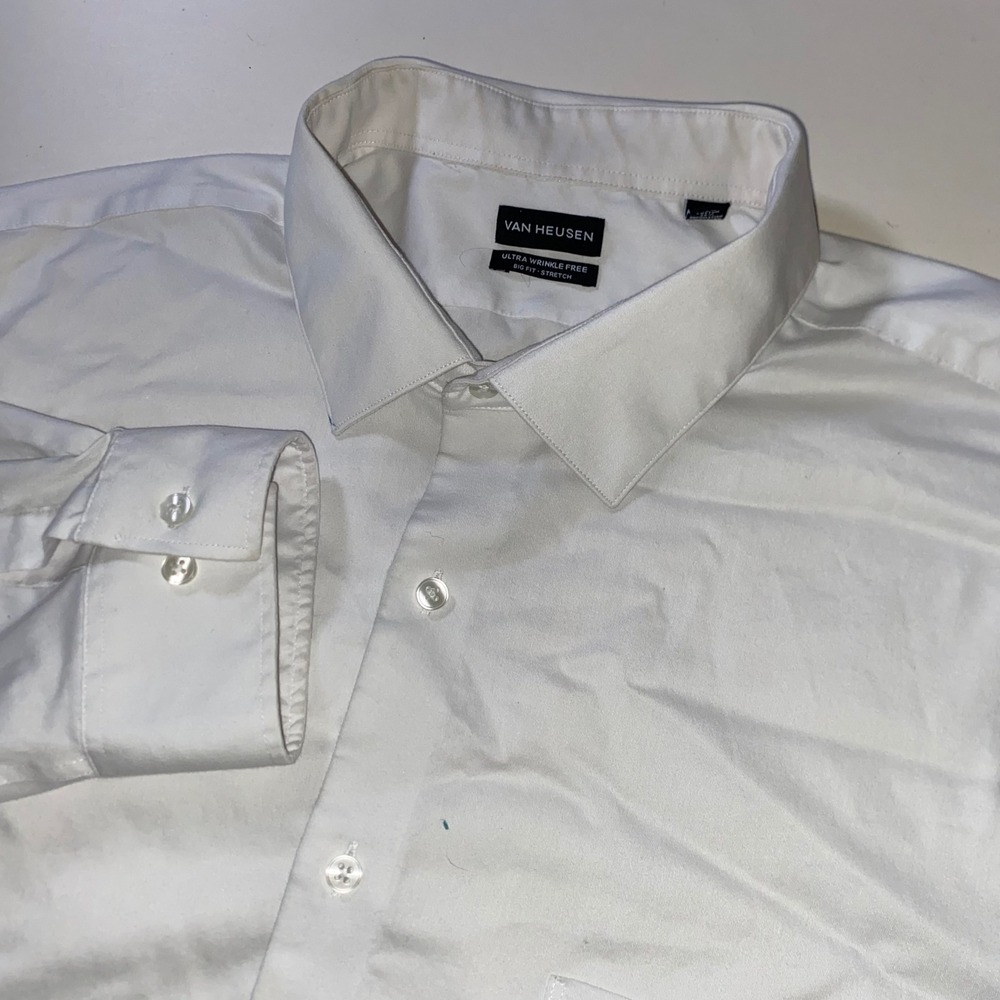 Van Heusen Mens Big Fit White Ultra Wrinkle Free Stretch Dress Shirt 19 34/35